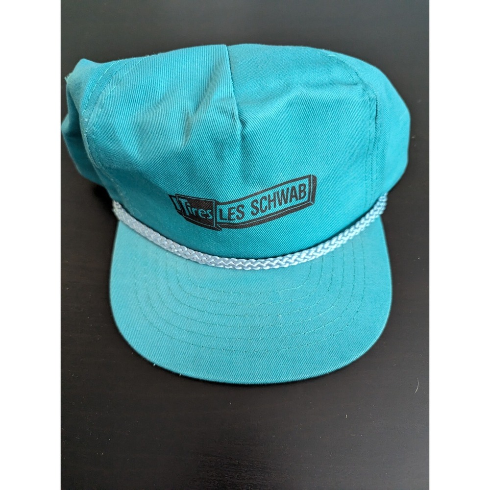 Vintage Tires Les Schwab Snapback Rope Trucker Hat Teal KC Caps